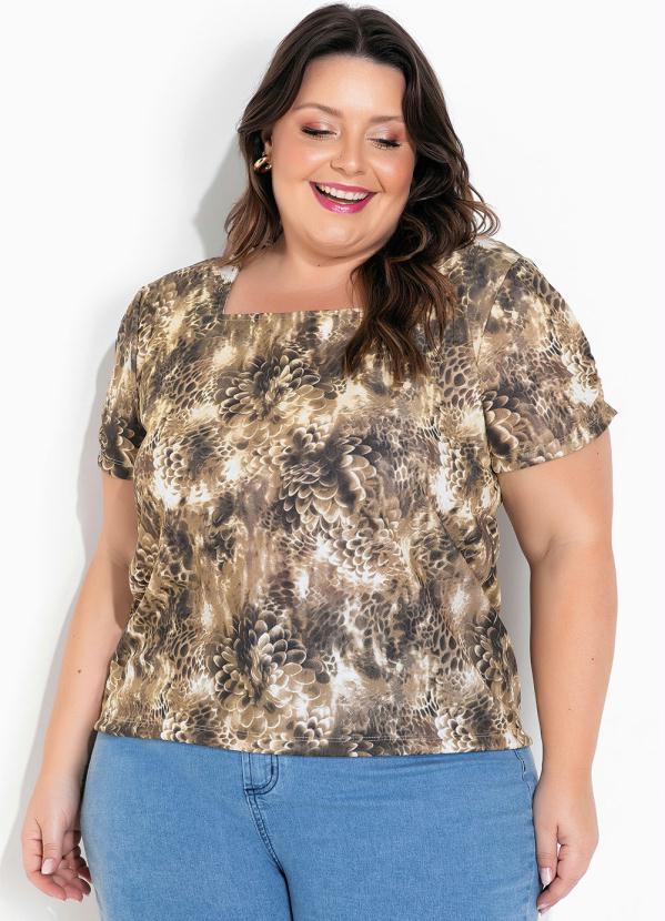 Blusa Floral Com Franzidos Plus Size Marguerite