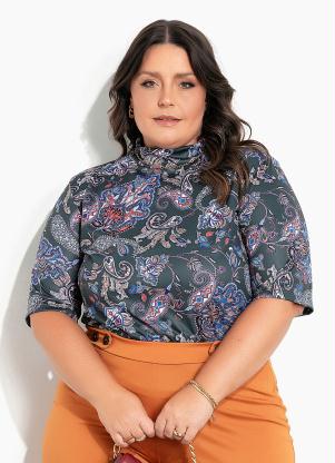 Marguerite - Blusa Gola Alta Cashmere Verde Plus Size - MARGUERITE