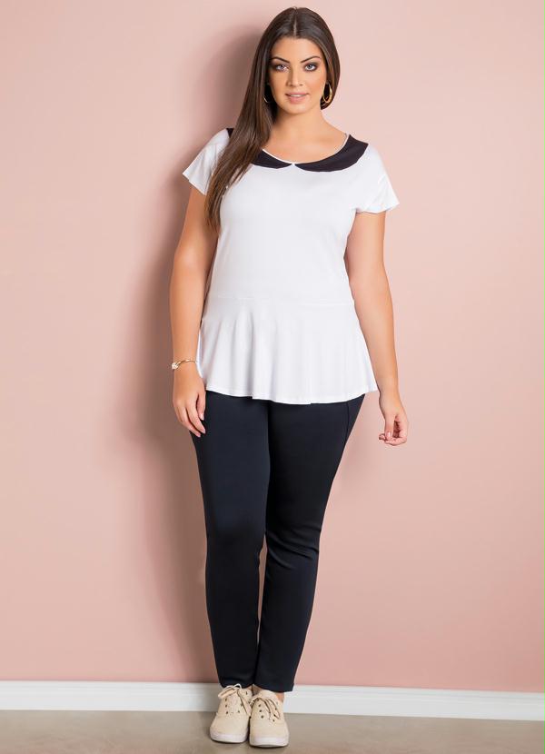 Quintess - Blusa Gola Peter Pan Branco e Preto Plus Size 3