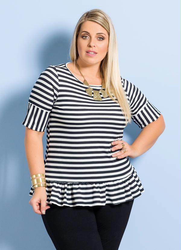 Marguerite - Blusa Listrada Marguerite com Babado Plus Size