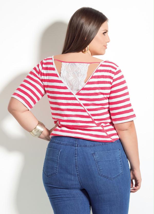 Quintess - Blusa Listrada Quintess Detalhe Renda Plus Size 2