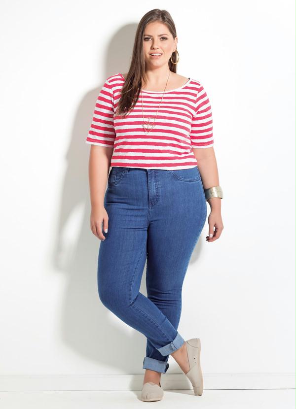 Quintess - Blusa Listrada Quintess Detalhe Renda Plus Size 3