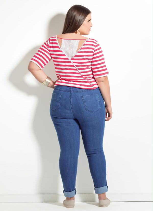 Quintess - Blusa Listrada Quintess Detalhe Renda Plus Size 4