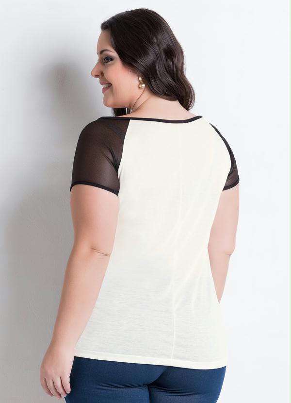Marguerite - Blusa Manga com Tule Off White Plus Size 2