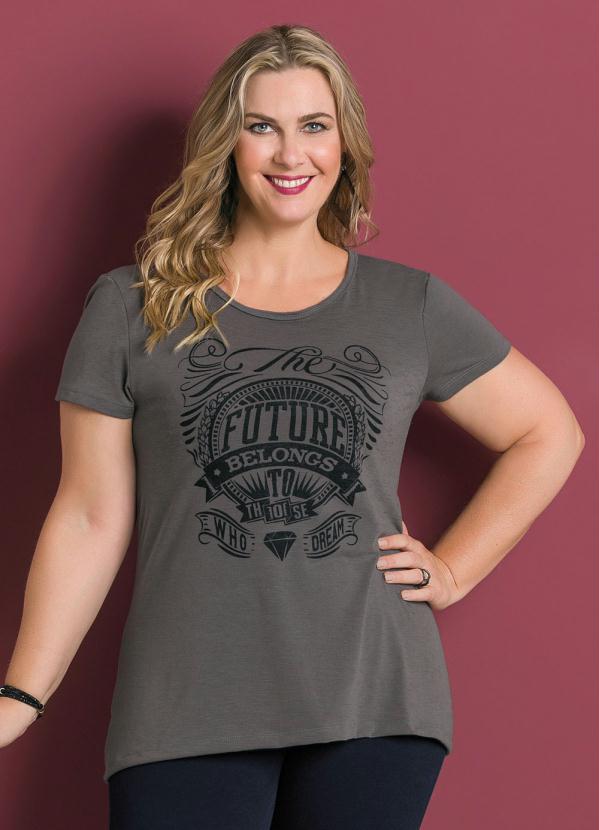 Marguerite - Blusa Manga Curta Chumbo Marguerite Plus Size