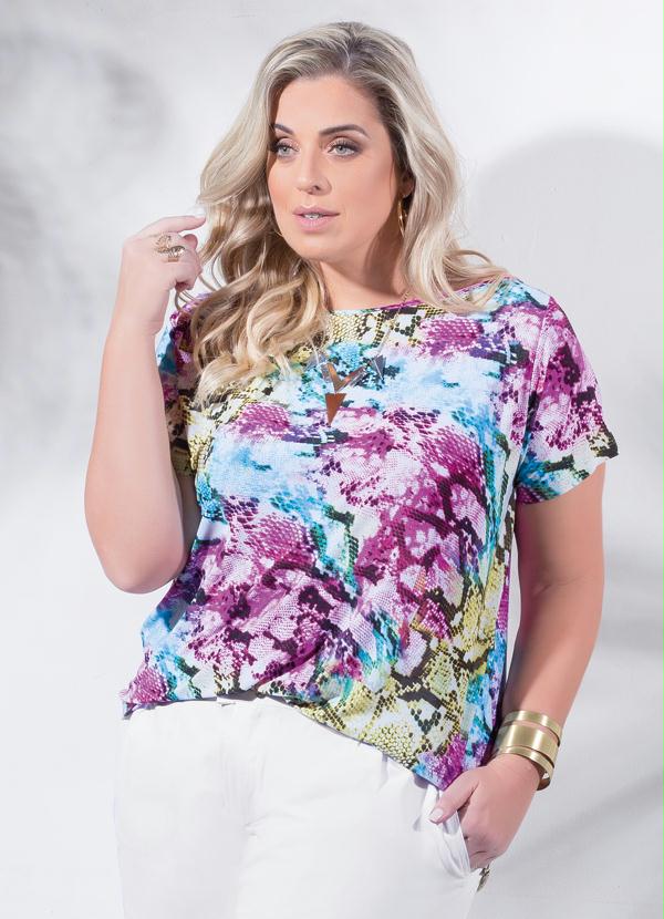 Marguerite - Blusa Manga Curta Estampa de Cobra Plus Size