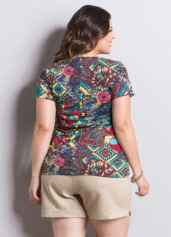 Marguerite Blusa Manga Curta Estampa Étnica Marguerite