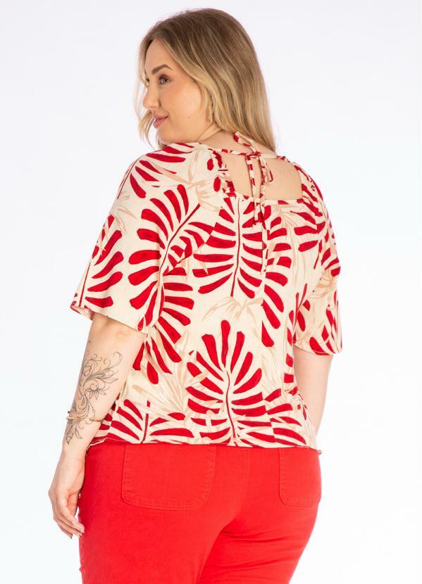 Lisamour - Blusa Manga Curta Estampa Folhagem Vermelho 2