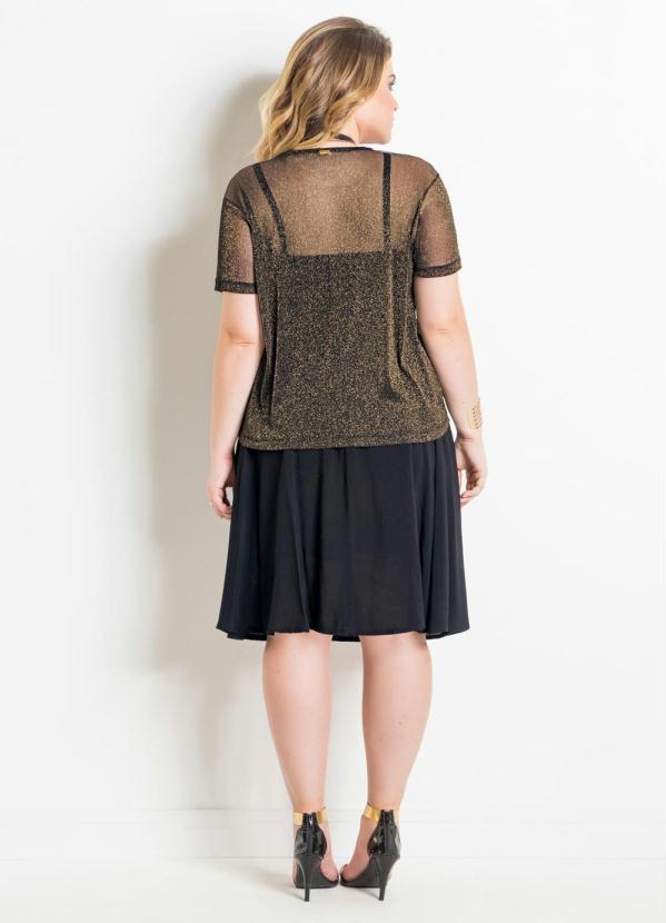Quintess - Blusa Metalizada Preta e Dourada Plus Size 4
