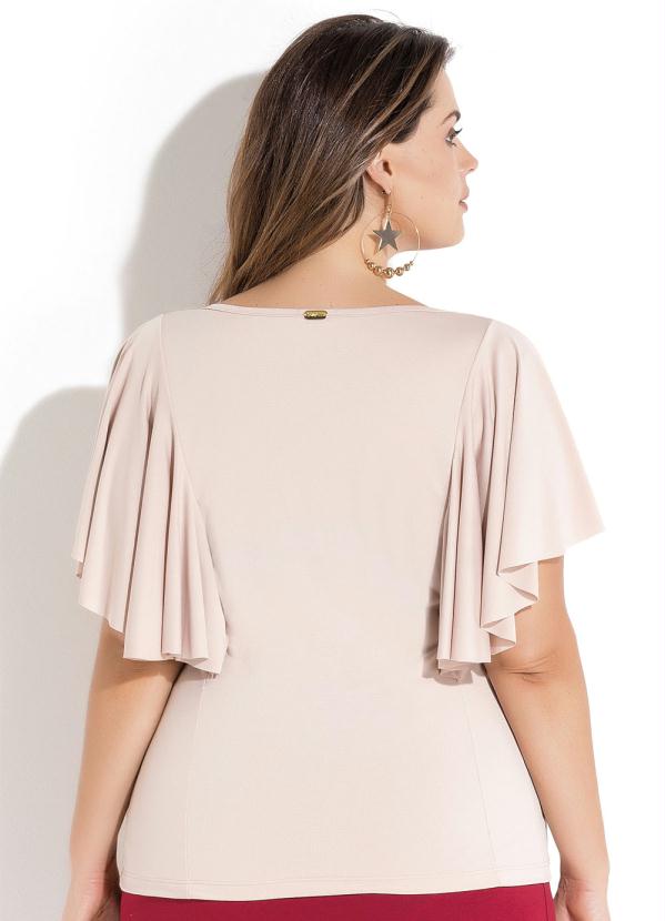 Quintess - Blusa Nude Babado na Manga Plus Size Quintess 2
