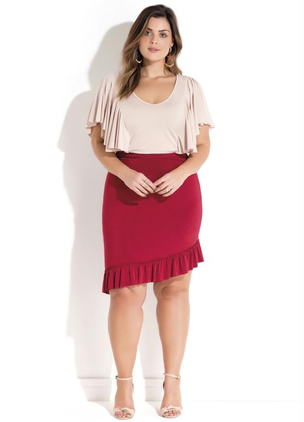 Quintess - Blusa Nude Babado na Manga Plus Size Quintess 3