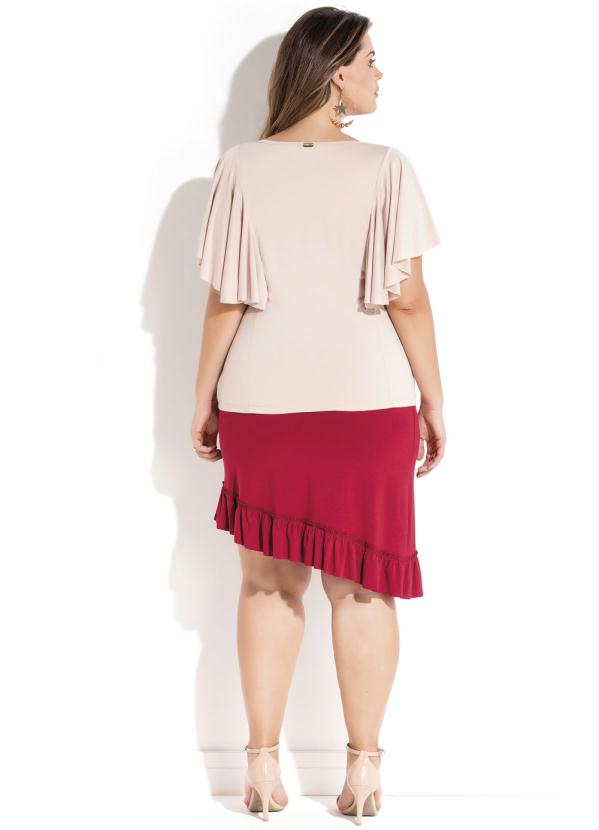 Quintess - Blusa Nude Babado na Manga Plus Size Quintess 4