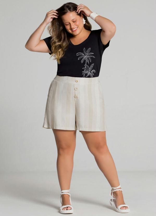 Lunender Mais Mulher - Blusa Plus Size Bordado Coqueiros Preto 3