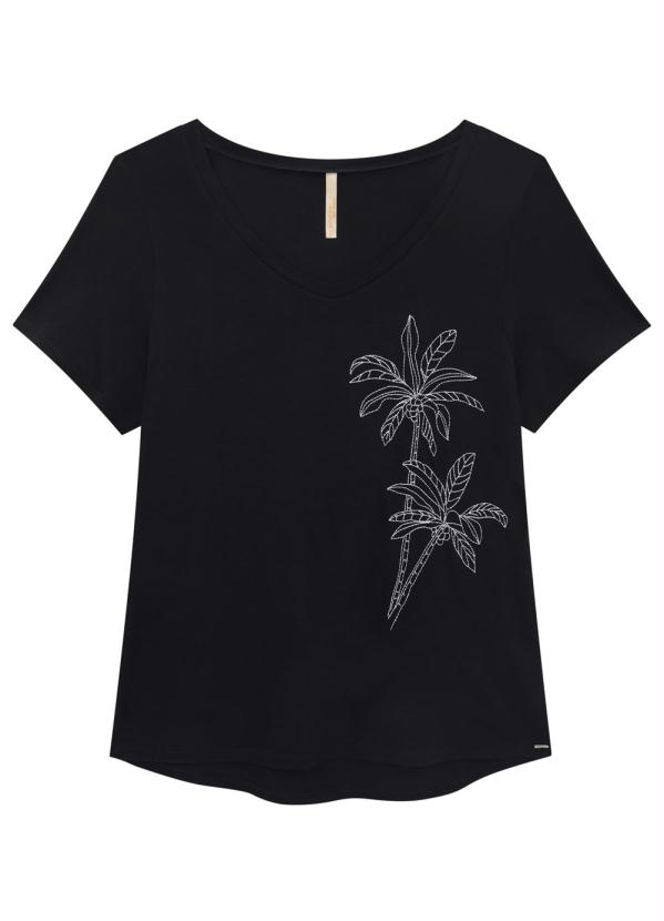 Lunender Mais Mulher - Blusa Plus Size Bordado Coqueiros Preto 5