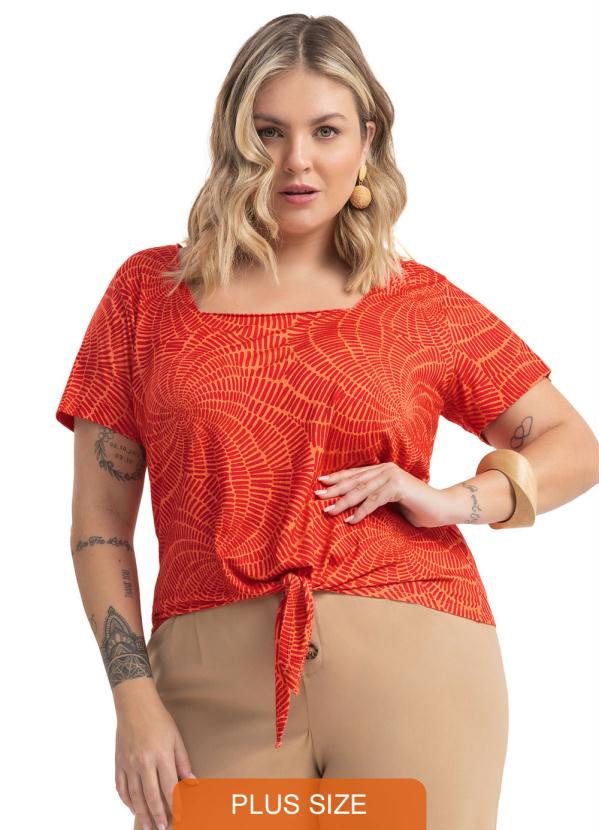 Blusa Plus Size Decote Quadrado Laranja Secret Glam