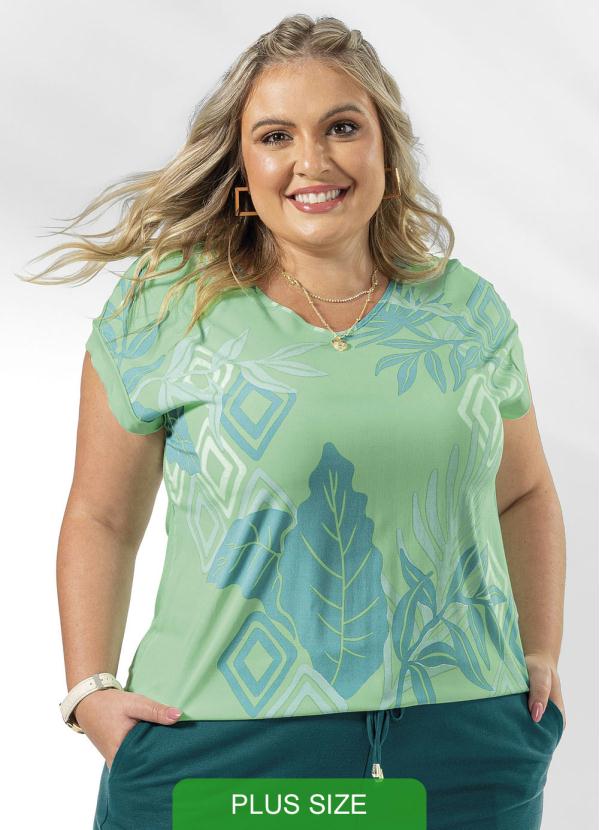 Habana - Blusa Plus Size Estampada em Malha Verde