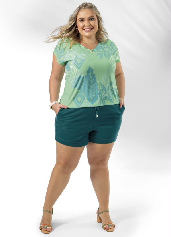 Habana - Blusa Plus Size Estampada em Malha Verde 2