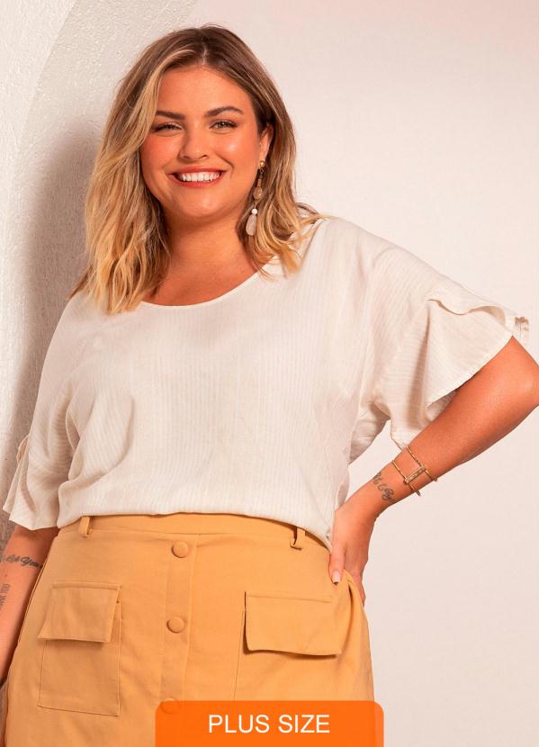 Secret Glam - Blusa Plus Size Feminina Viscolinho Bege