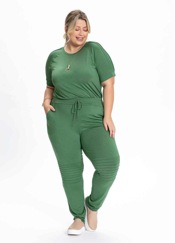 Mink - Blusa Plus Size Verde Militar com Nervuras 6