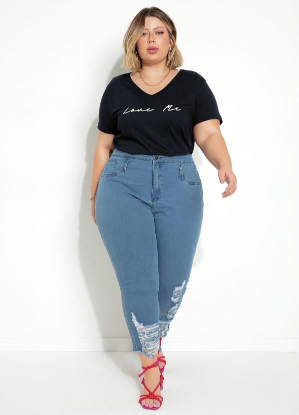 Marguerite - Blusa Preta com Estampa Metalizada Plus Size 8