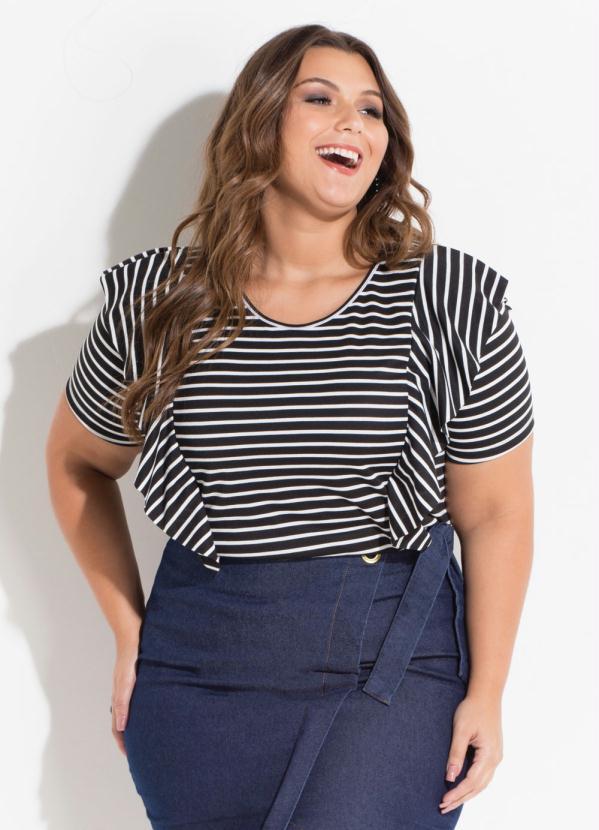 Quintess - Blusa Preta e Branca Quintess Plus Size