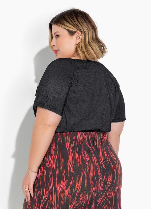 Marguerite - Blusa Preta Jeans com Mangas Raglan Plus Size 2
