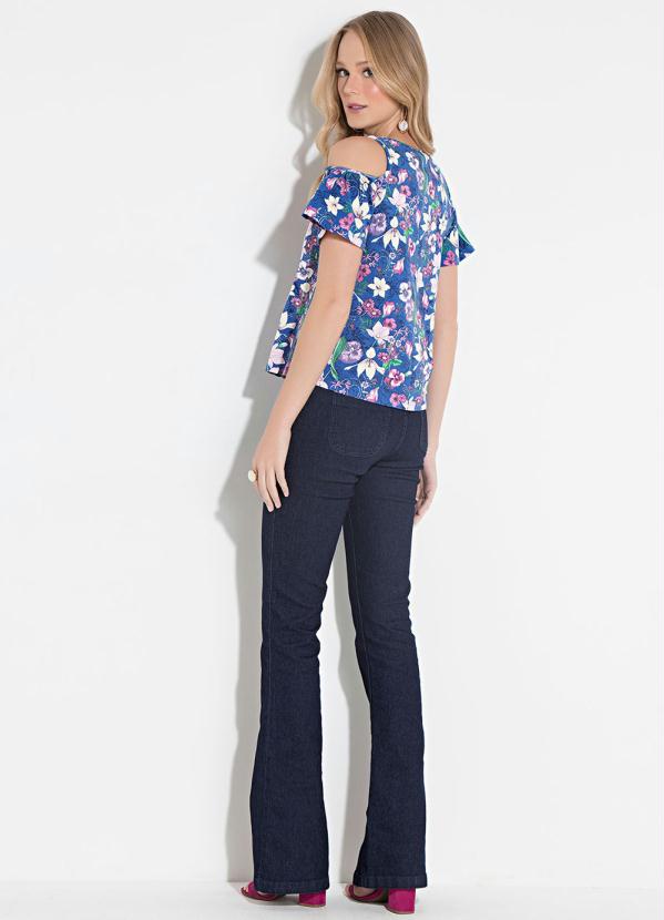 Quintess - Blusa Quintess Floral Azul Manga Formando Babado 4