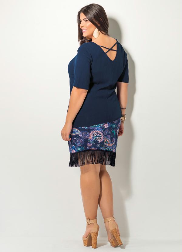 Quintess - Blusa Quintess Marinho com Tiras Plus Size 4