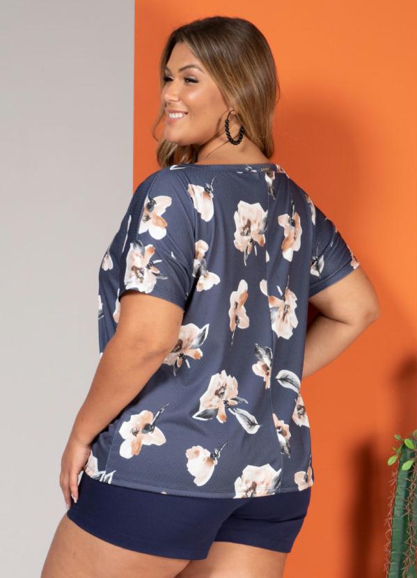 Quintess - Blusa Soltinha com Decote V Floral Azul 2