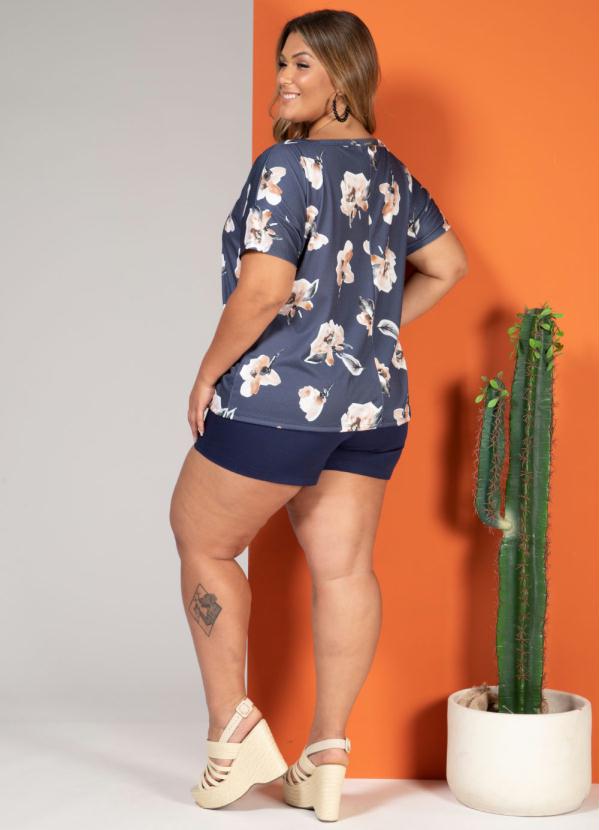 Quintess - Blusa Soltinha com Decote V Floral Azul 4