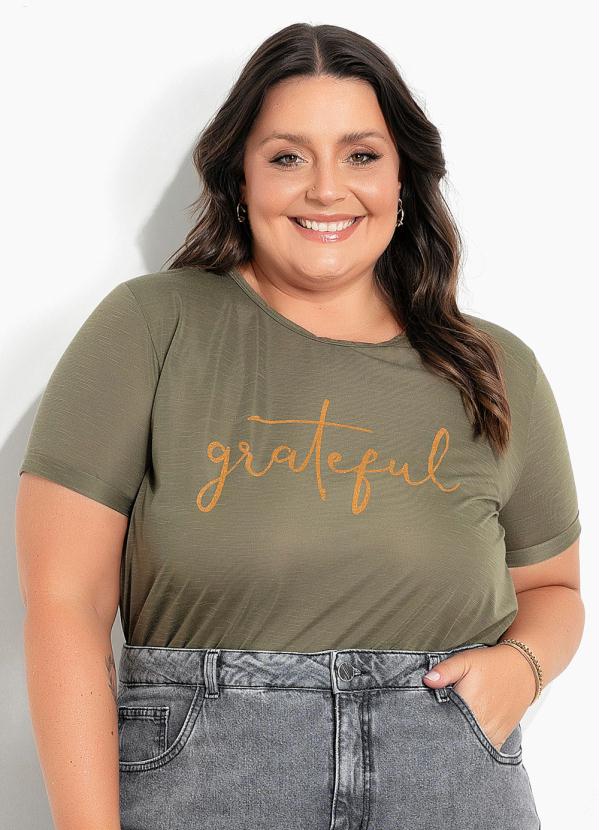 Blusa Verde Com Estampa Metalizada Plus Size Marguerite