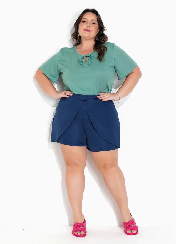 Blusa Verde Menta com Amarração Plus Size - Marguerite