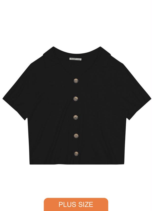 Secret Glam - Camisa Feminina Plus Size de Viscose Preto