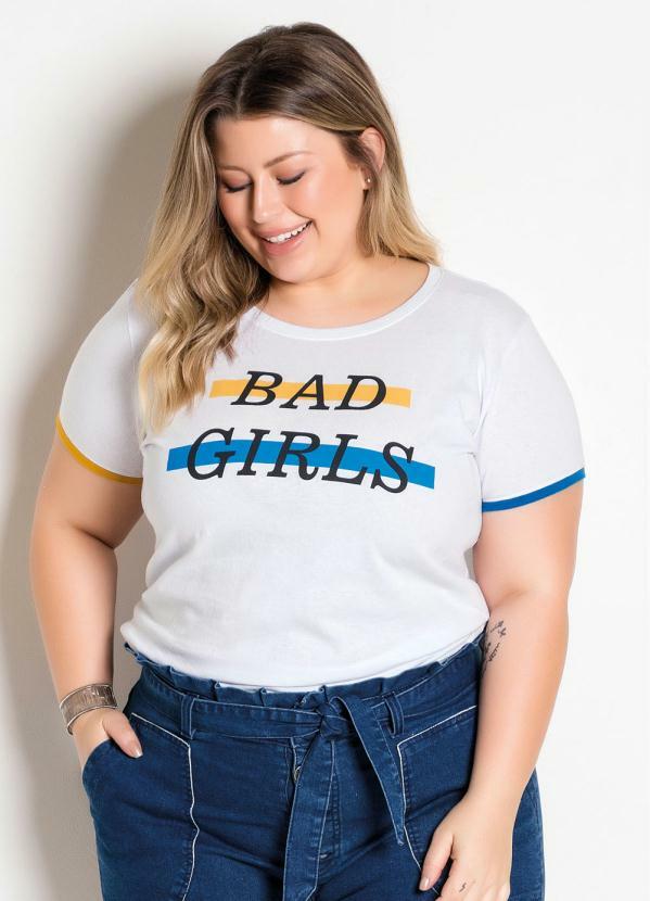 Marguerite - T-Shirt Branca Plus Size com Detalhes Coloridos
