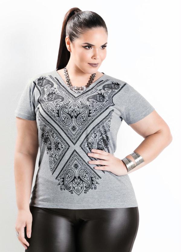 Marguerite - T-Shirt com Decote V Mescla Plus Size