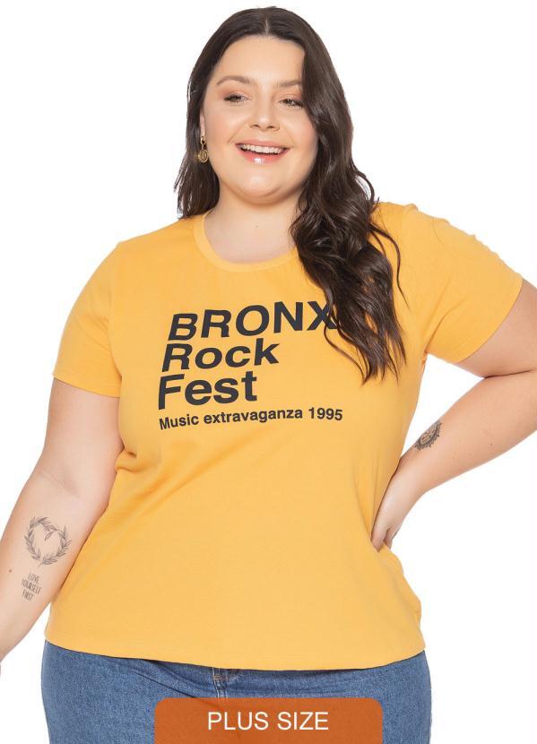 Miss Masy Plus - T-Shirt Feminina Básica com Escrita Amarelo