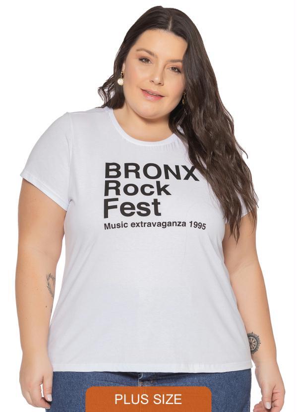 Miss Masy Plus - T-Shirt Feminina Básica com Escrita Branco