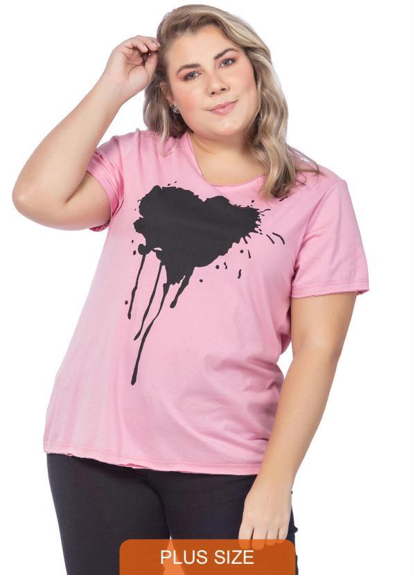 Miss Masy Plus - T-Shirt Feminina Estampa Coração Rosa