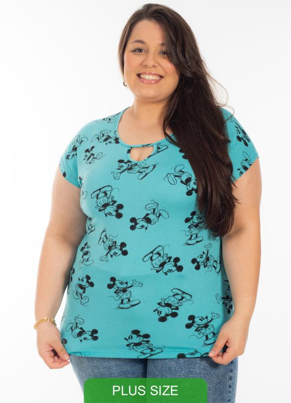 T-Shirt Plus Size Estampada Azul - Disney