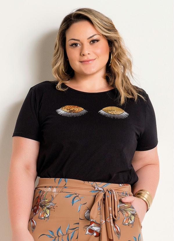 Marguerite - T-Shirt Preta Plus Size com Bordado em Paetês 1