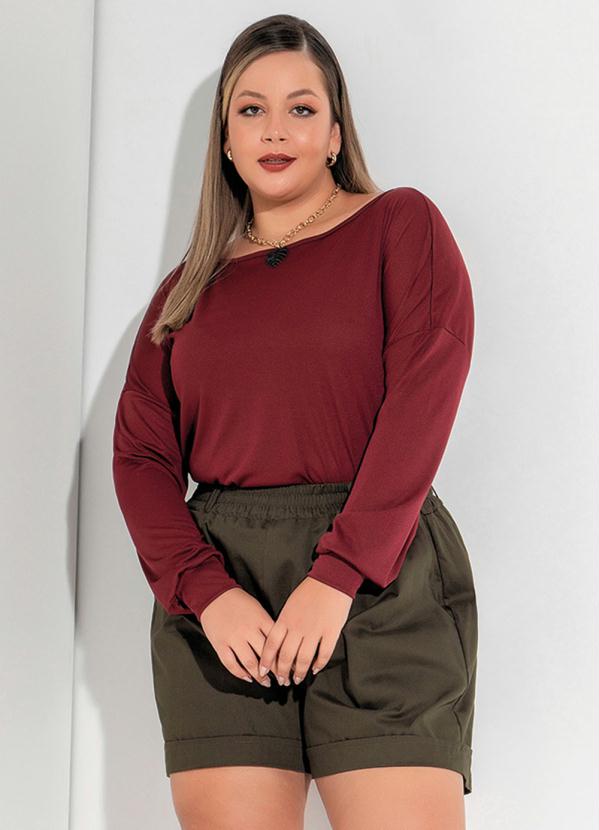 Marguerite - Blusa Bordô com Mangas Morcego Plus Size