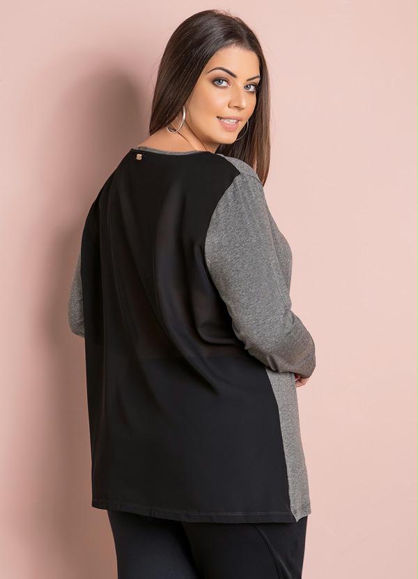 Quintess - Blusa com Transparência Mescla e Preta Plus Size 2