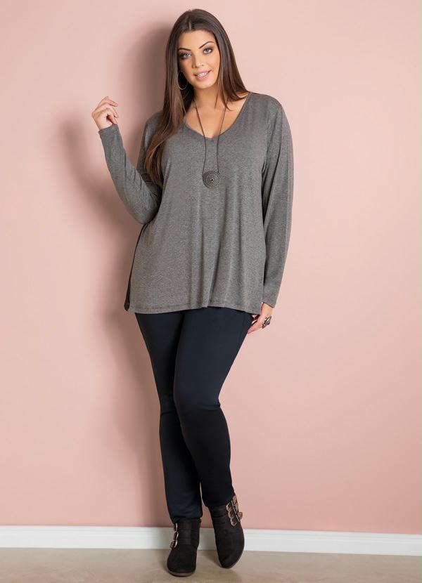 Quintess - Blusa com Transparência Mescla e Preta Plus Size 3