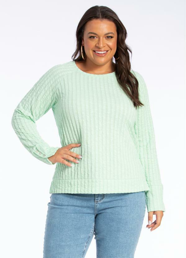 Lisamour - Blusa de Manga Longa em Jacquard Tricô Menta