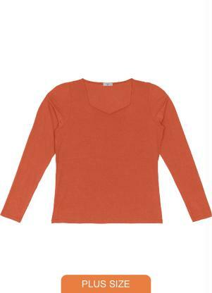 Queima Estoque - Blusa Decote Quadrado Manga Longa Laranja - QUEIMA ESTOQUE