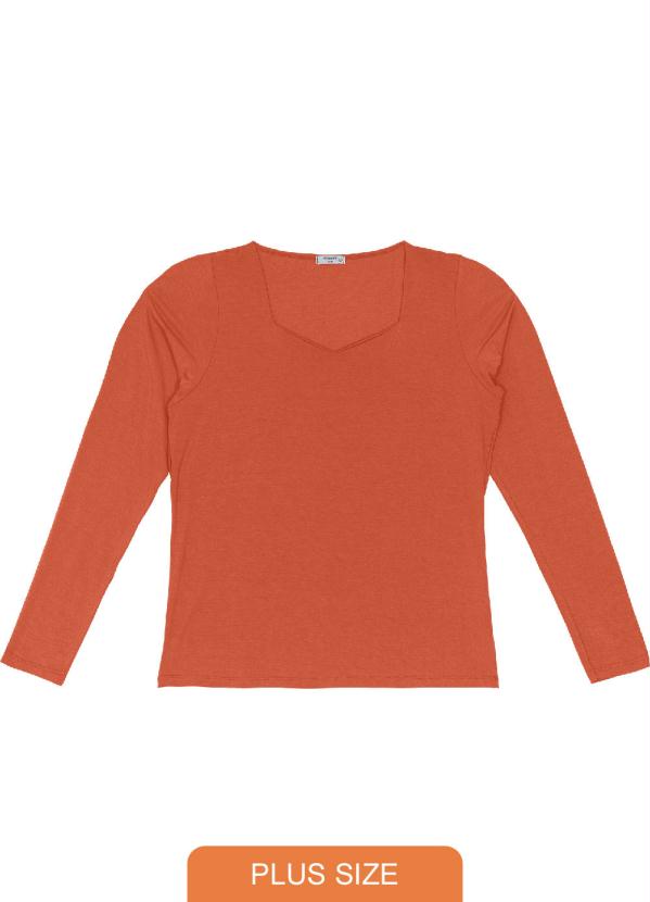 Outlet - Blusa Decote Quadrado Manga Longa Laranja