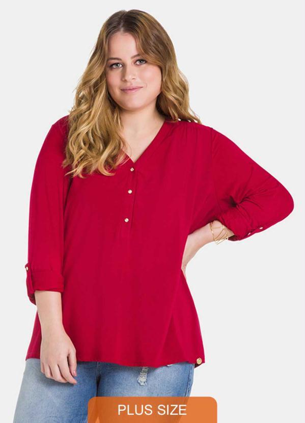 Lunender Mais Mulher - Blusa Estilo Camisaria Martigale Manga Vermelho