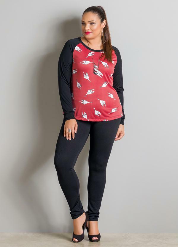 Marguerite - Blusa Manga Longa Preta e Vermelha Plus Size 3