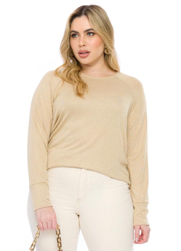 Lisamour - Blusa Manga Longa Tricot Modal Bege