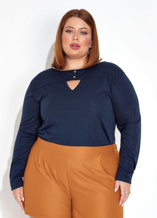 Marguerite - Blusa Marinho com Botões e Gota Plus Size